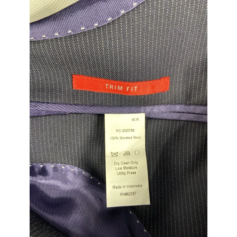 Red Saks Fifth Avenue 2PC Suit Mens 40R Blue Trim Fit Striped Via Manzoni Wool
